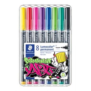 Image de Staedtler Lumocolor Permanent, Feutres permanents multi-surfaces à pointe fine, Encre résistante à l'eau et aux UV, Étui chevalet avec 8 couleurs assorties, 318 WP8-1