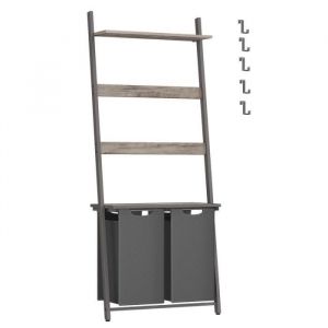 Panier à linge double 92l bois acier grège mélangé et gris ardoise