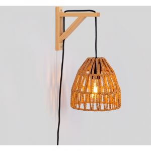 Barcelona led Applique murale en bois avec abat-jour en papier tressé 'Leo'