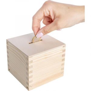 Tirelire en Bois de Pin 9,5 x 9,5 x 9 cm - Boîte à Argent