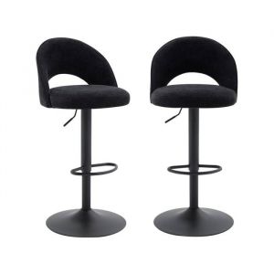 Lot de deux tabourets de bar ajustables métal et tissu noir. pied noir - L 49 x P 49 x H 88.5-110cm - Abby