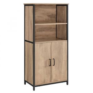 Buffet de cuisine 2 portes 60 x 35 x 125 cm structure en acier bahut haut marron