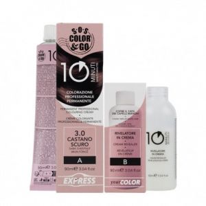 SOS Color & Go Set Colorazione Permanente in 10 Minuti Colore 3.0 Castano Scuro