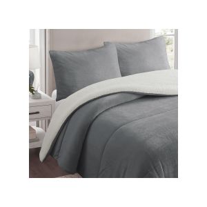 Soleil d'Ocre Couette Polaire Microfibre Doubl&eacute; Sherpa 240x260 Cm Bicolore Gris Clair, Par