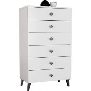Akord - Commode mobi Blanc 60 cm 6 tiroirs façade Blanche 60x37x104 cm