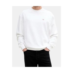 Calvin Klein Sweat d’Intérieur Homme Terry Badge avec Col Ras-du-Cou, Blanc (Bright White), XXL