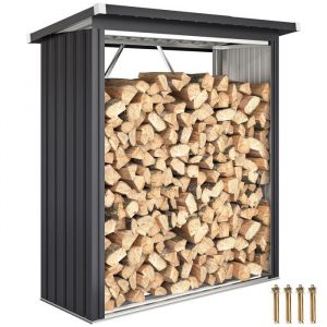Image de Outsunny Abri-bûches couvert - plancher surélevé et toit incliné - montage rapide en acier galvanisé 150x665x150cm gris foncé