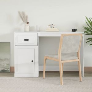 VidaXL Bureau avec tiroir blanc brillant 115x50x75cm bois d'ing&eacute;nierie