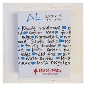 Khadi Papier aquarelle 100 % Rag 320 fait main : rangez 20 feuilles A4 A42W