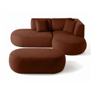 Santorini - canapé modulable d'angle droit + pouf - 4 places - en tissu texturé - Terracotta