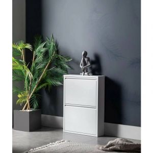 Dmora Étagère Ezequiel, Armoire d'entrée Multi-usages, Meuble à Chaussures, 50 x 15 x 71 cm, Blanc, 2 scomparti