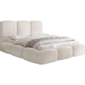 Lit Rembourré – Harmony – 180x200 cm – Coffre avec rangement – Crème Bouclette – Sommier à lattes – Sans matelas – Moderne