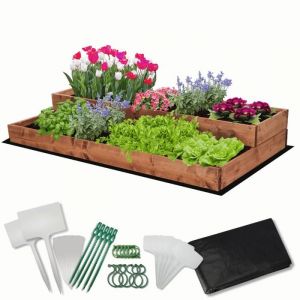 MODO24 Carr&eacute; potager sur&eacute;lev&eacute; en bois, 2 niveaux en cascade, 18x117x63 cm, jardin/terrasse, kit jardinier inclus, brun impr&eacute;gn&eacute;