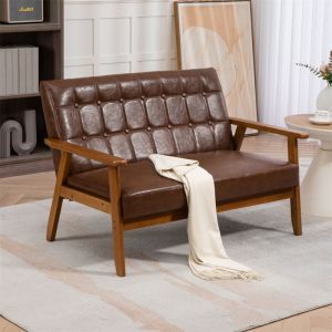 Fortuna Lai - Banc de table avec coussin éponge, fauteuil en bois massif, canapé 2 places 114cmx73.5cmx75cm - en cuir marron
