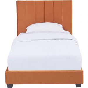 Image de Lit adulte 90x190 cm avec tête de lit capitonnée en velours terracotta - William