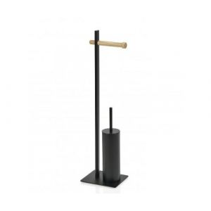 Wadiga Dérouleur papier toilette + brosse WC en métal noir mat et bois