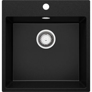 Primagran - vier Cusine en Granit 48x50 cm, Lavabo Cuisine 1 Bac + Kit de Vidage, Évier au meuble 50cm, Évier à Encastrer de Noir
