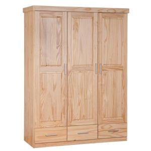 Image de Armoire Fabio 3 portes rangement en bois avec penderie étagères et 3 tiroirs