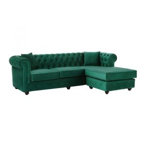 Vente-unique - Canap&eacute; d'angle chesterfield r&eacute;versible en velours vert toledo