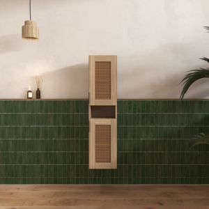 Aurlane Meuble colonne apolline 30x30x120 cm decor bois et cannage