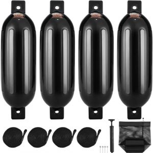 VEVOR Pare-Battage 4PCs Défense Bateau Gonflable en PVC 16,5×58,4 cm avec Pompe Aiguilles à Air Cordes et Sac de Rangement Pare-Chocs pour Protéger Canoës Pontons Bateaux Ponté Bateaux de Pêche Quai