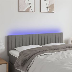VidaXL Tête de Lit à LED Meuble de Chambre à Coucher Accessoire de Lit Double Tête de Cadre de Lit Intérieur Gris Foncé 144x5x78/88 cm Tissu