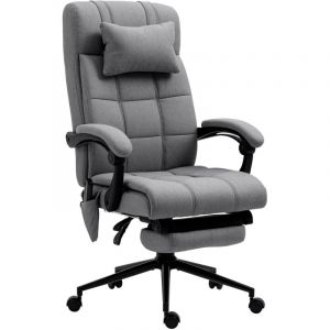 Homcom Chaise de bureau ergonomique design - fonctions massante et chauffante - inclinable, réglable - repose-pied - tissu gris