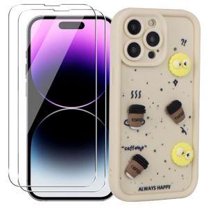 Novago Compatible avec iPhone 14 Pro Max - Coque renforcée en Silicone Souple Anti Choc avec Motif Amusant+ 2 Films Protection vitre écran en Verre trempé résistant