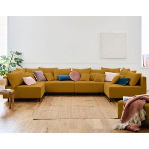 Edinburg - canapé modulable panoramique 6 places - en velours côtelé - Jaune