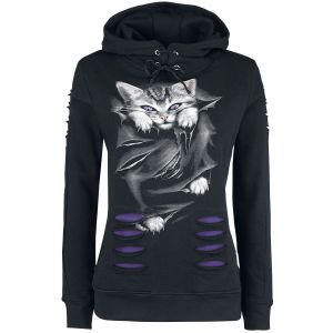 Spiral - Bright Eyes - Sweat-Shirt &agrave; Capuche Large - Style d&eacute;chir&eacute; - Violet/Noir - XL