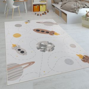 Paco Home Tapis Enfant, Tapis Chambre Jeu Garçon Fille Moderne Antidérapant, Dimension:200 cm carré, Couleur:Crème 2