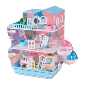 Cage pour Hamster Acrylique Transparent 3 Niveaux - Habitat Nain Syrien avec Jouets