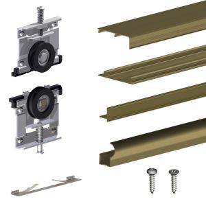 Image de Slid'up by Mantion Kit SLID'UP 210 aluminium anodisé bronze pour 2 portes de placard coulissantes 16 mm - rail 1,8 m - 70 kg