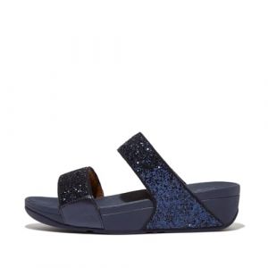 FitFlop Femme Lulu Glitter Slides Sandale cale, Bleu Marine, 36 EU