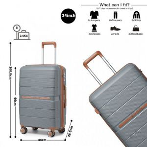 BRITISH TRAVELLER Valise de Taille Moyenne, 66cm Valise de Voyage Extensible, Bagages Cabine avec 4 roulettes et Serrure TSA, Gris