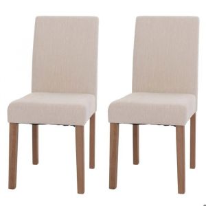 Décoshop26 Lot de 2 chaises de salle à manger dossier haut en tissu chenille crème pieds en bois clairs 040007321