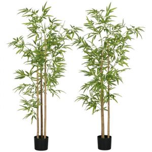 Homcom Lot de 2 bambous artificiels 1,80H m 830 feuilles réalistes par pied vrais troncs