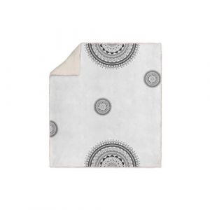 Soleil d'Ocre Plaid polaire imprim&eacute; sherpa - 110 x 170 cm - Mandala - Gris - Livraison gratuite