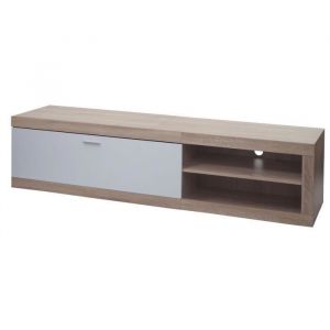 Rack TV MENDLER HWC-L33 Bois 43x180x41cm Compartiment de rangement, imitation chêne, blanc