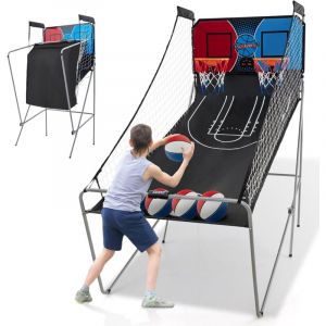 Jeu de Basketball Arcade Pliable 2 Paniers 4 Ballons 8 Modes de Jeux Capteur Électrique LED Score Noir
