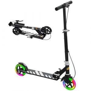 Trottinette enfants - AIYAPLAY - 3 à 8 ans - pliable - 2 roues - LED roues lumineuses - 4 réglages en hauteur - noir