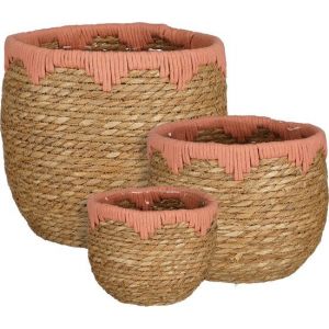 Mica Decorations Jorck Plant Basket - Lot de 3 - H24 x &Oslash;26 cm - Seagrass - Pink, Brown