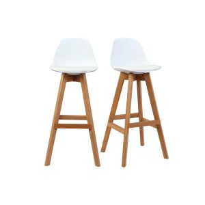 Miliboo Tabourets de bar scandinaves blanc et bois 65 cm (lot de 2) MINI PAULINE