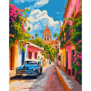 Broderie diamant : Voiture classique à Mexico - sans chassis en bois
