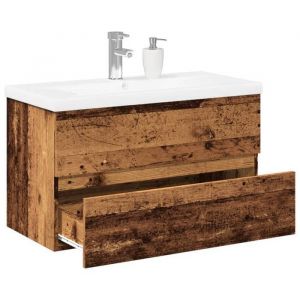 VidaXL Meuble avec vasque intégrée vieux bois 81x395x49 cm armoire lavabo de salle de bain meuble de salle de bain 3328923