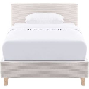 Homifab - Lit adulte 90x190 cm avec tête de lit capitonnée en tissu beige - Milo