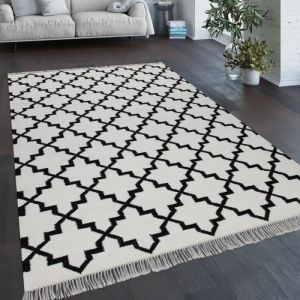 Paco Home - Tapis De Salon Motif Marocain Franges Tissé à La Main Laine Coton Blanc 200x300 cm