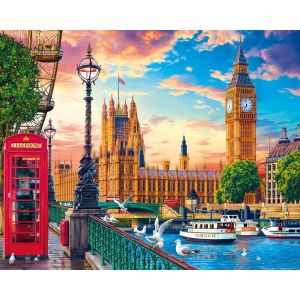 Figured'Art Peinture par Num&eacute;ro Adulte avec Cadre Londres au printemps - Activit&eacute; Manuelle Kit de Loisir Cr&eacute;atif DIY Num&eacute;ro d'Art Complet - 40x50cm toile tendue sur ch&acirc;ssis
