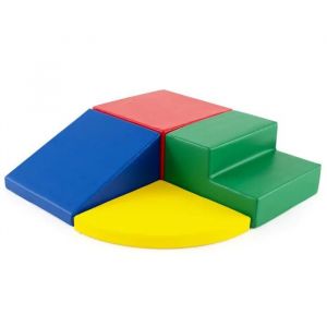 4 PCS Bloc de Construction pour Enfant COSTWAY-Mousse EPE-Housse en PU Imperm&eacute;able Amovible-Grimper Ramper-Rouge+Bleu