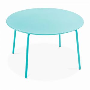 Oviala Table de jardin ronde en acier turquoise 120 cm - Palavas - Bleu